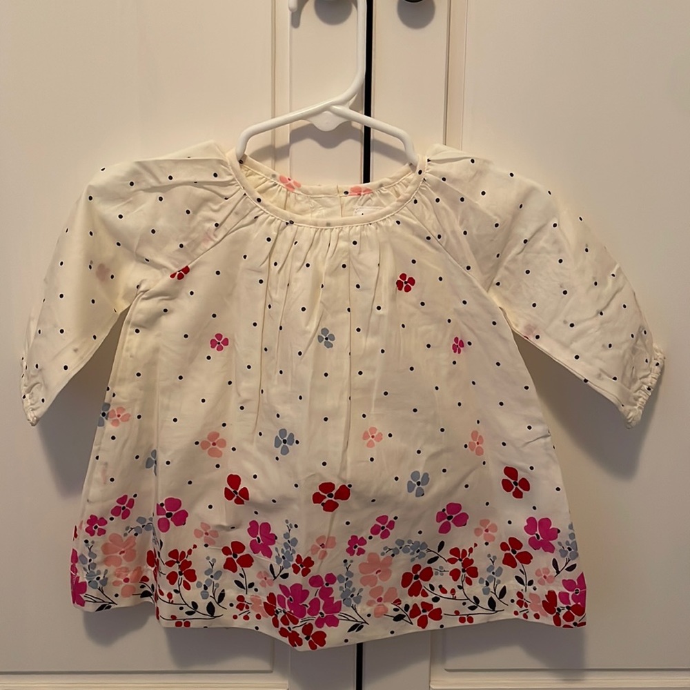 Baby gap 0-3 months. Floral shirt white black polkadots pink red purple flowers.